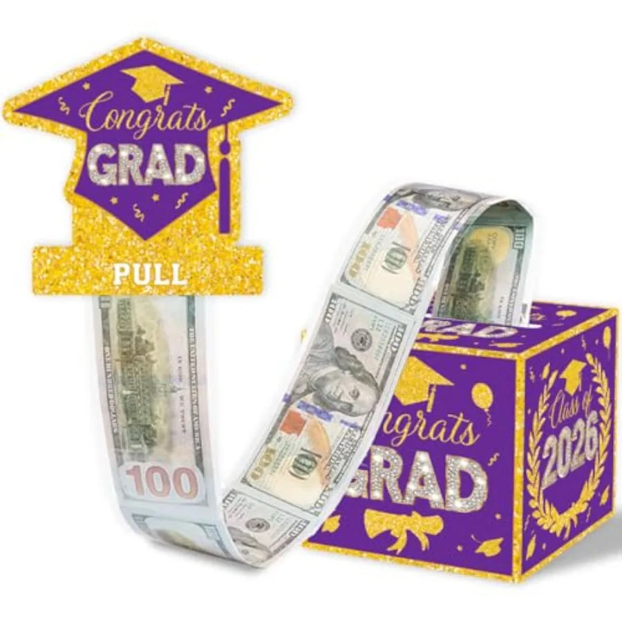 2026 Graduation Money Gifts Pull Box for Cash, Black and Pink Class of 2026 Graduation Money Holder for Grad Party