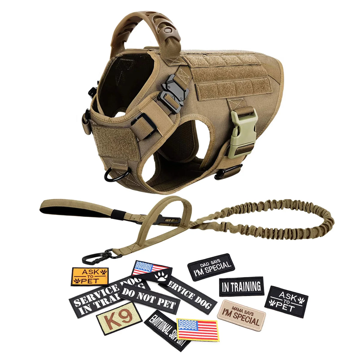 Tactical Nylon Dog Harness Vest With Padded Collar And Leash