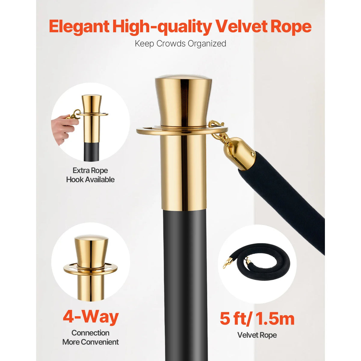 SucceBuy Stainless Steel Crowd Control Stanchion Posts With Velvet Ropes