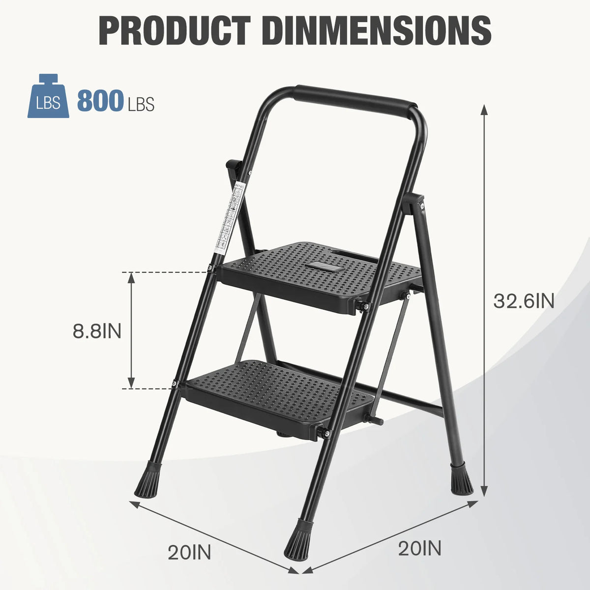 JHK Folding Steel Step Ladder Stool With Comfort Grip Handle