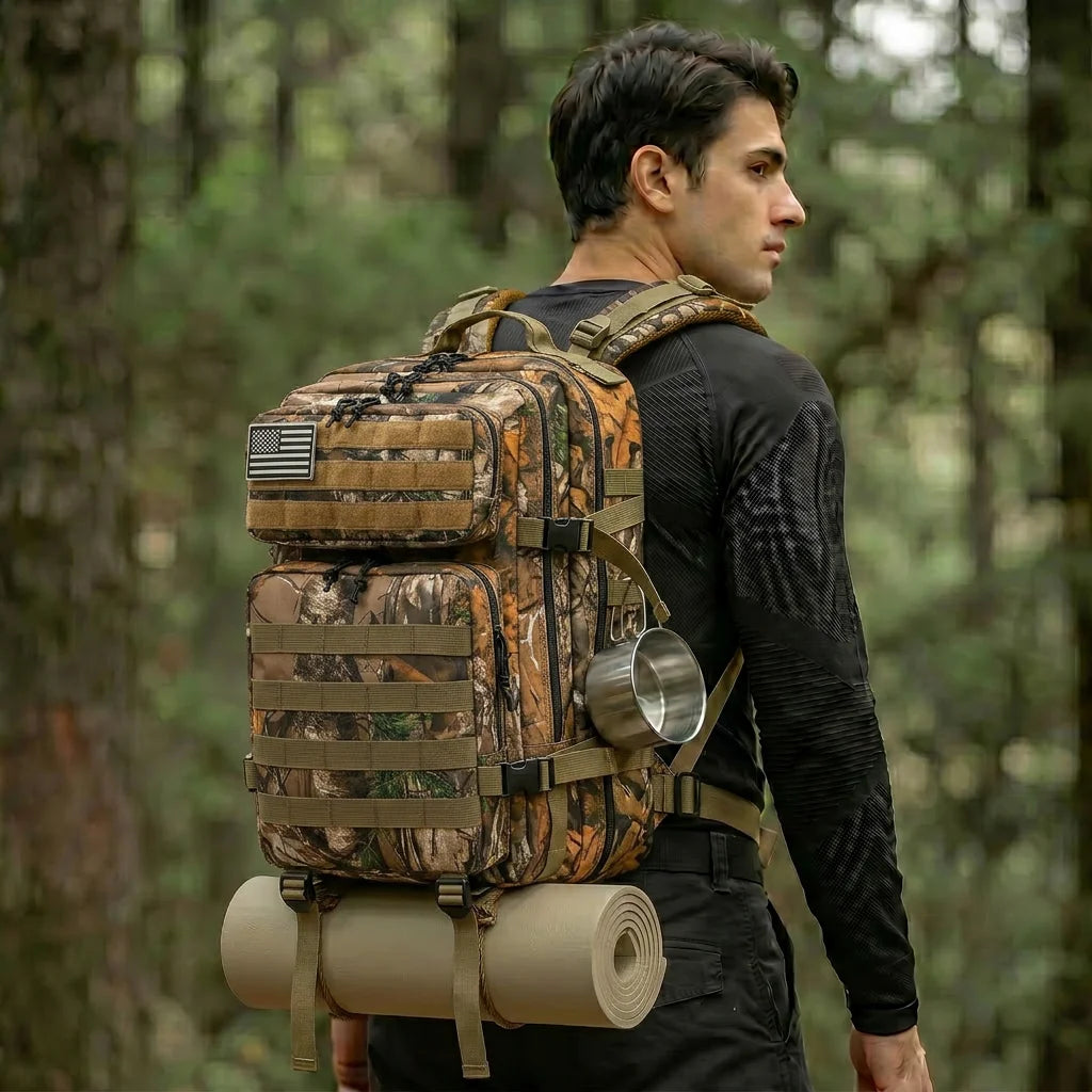 45L Tactical Travel Backpack Molle Storage Bag Large Capacity Multi Pocket Wear Resistant Camping Hiking Trekking Rucksack Durable Outdoor Mountain Climbing Daypack For Men Women Travellers Bushcraft Wilderness Trip Daily Com
