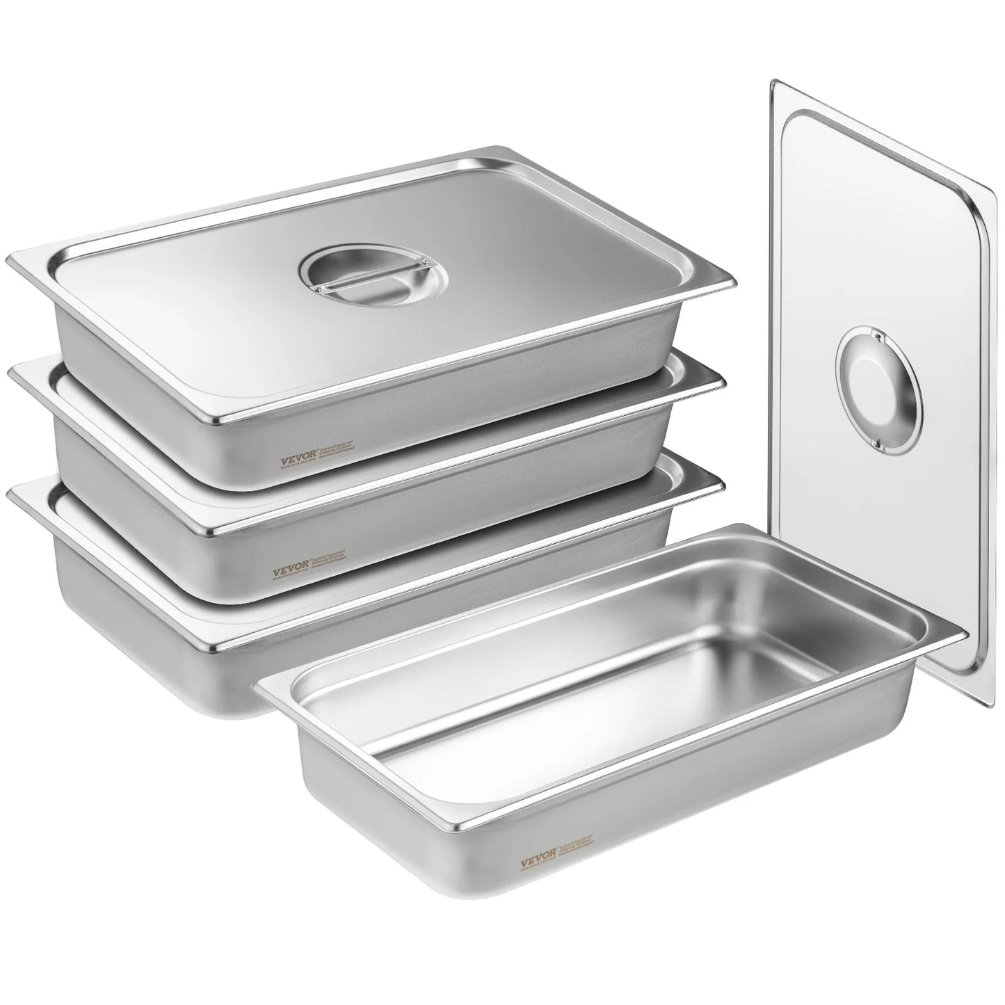SucceBuy 4 Pack Stainless Steel Hotel Pans With Lid Steam Table Pan