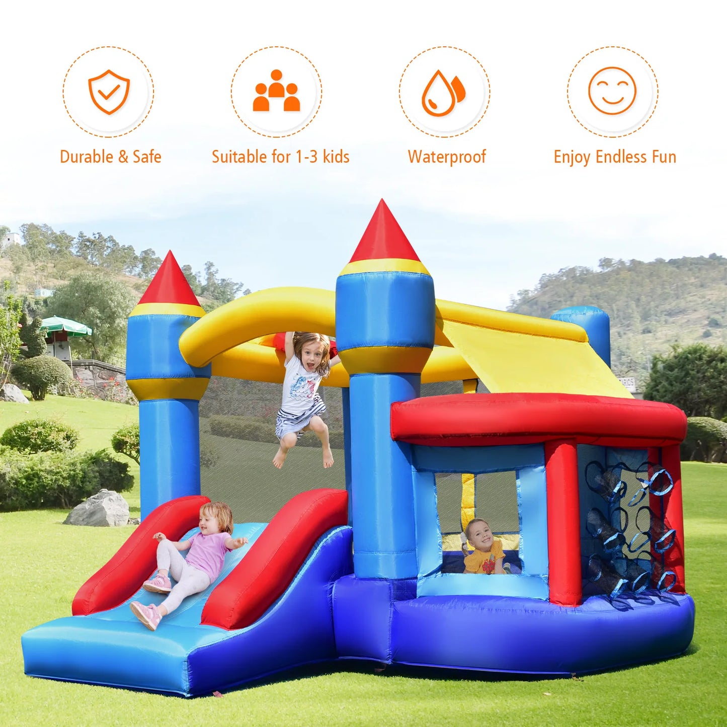 Multigot Inflatable Bounce House Castle With Slide And Basketball Hoop
