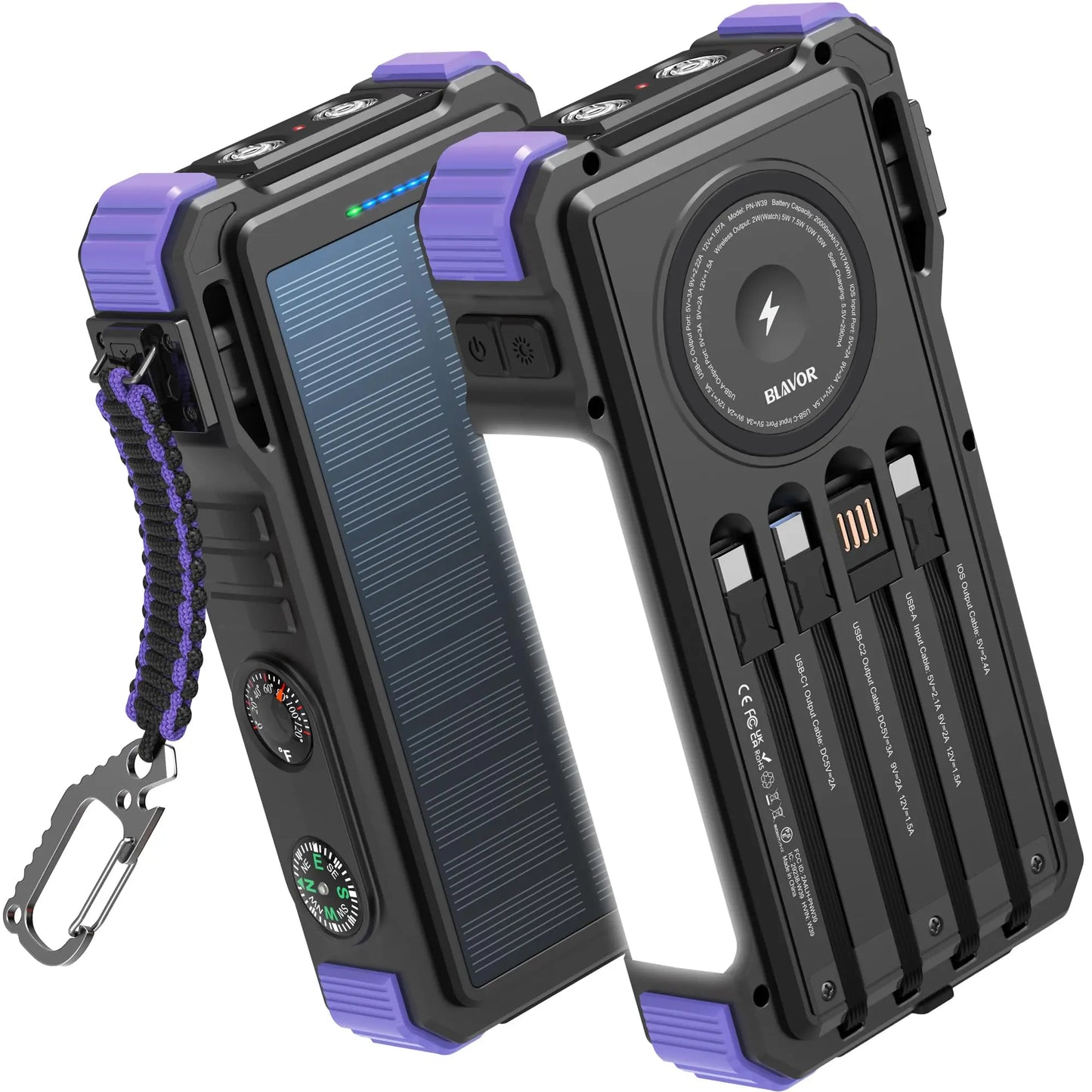 Solar Power Bank 20000mAh With Built In Cables And Wireless Charger Apple Watch