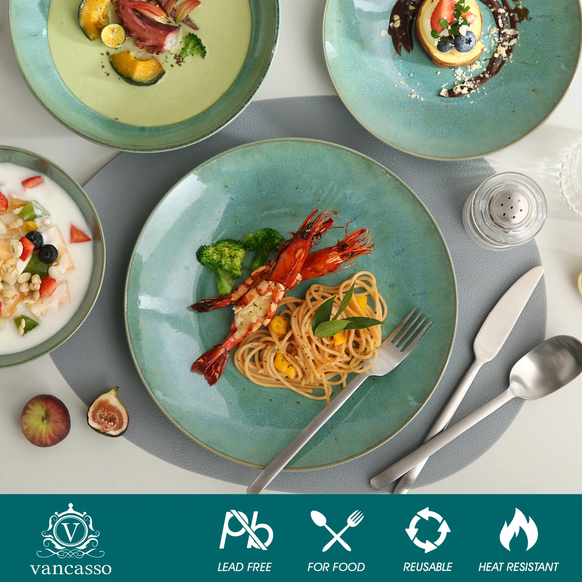 MALACASA Karst Embossed Stoneware Dinnerware Set With Bowls And Mugs