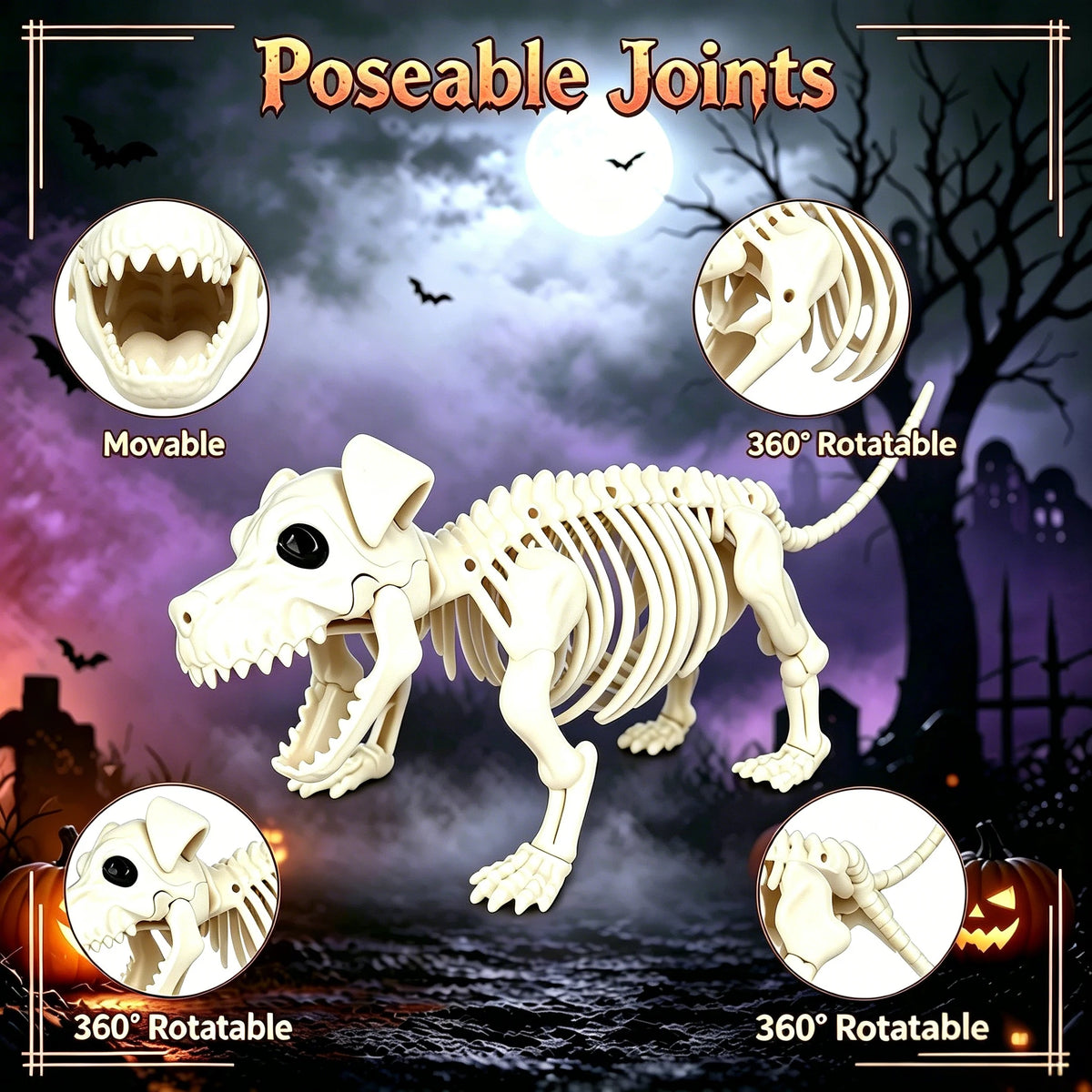 Posable Halloween Cowboy Skeleton With Plastic Dog Yard Decor Set