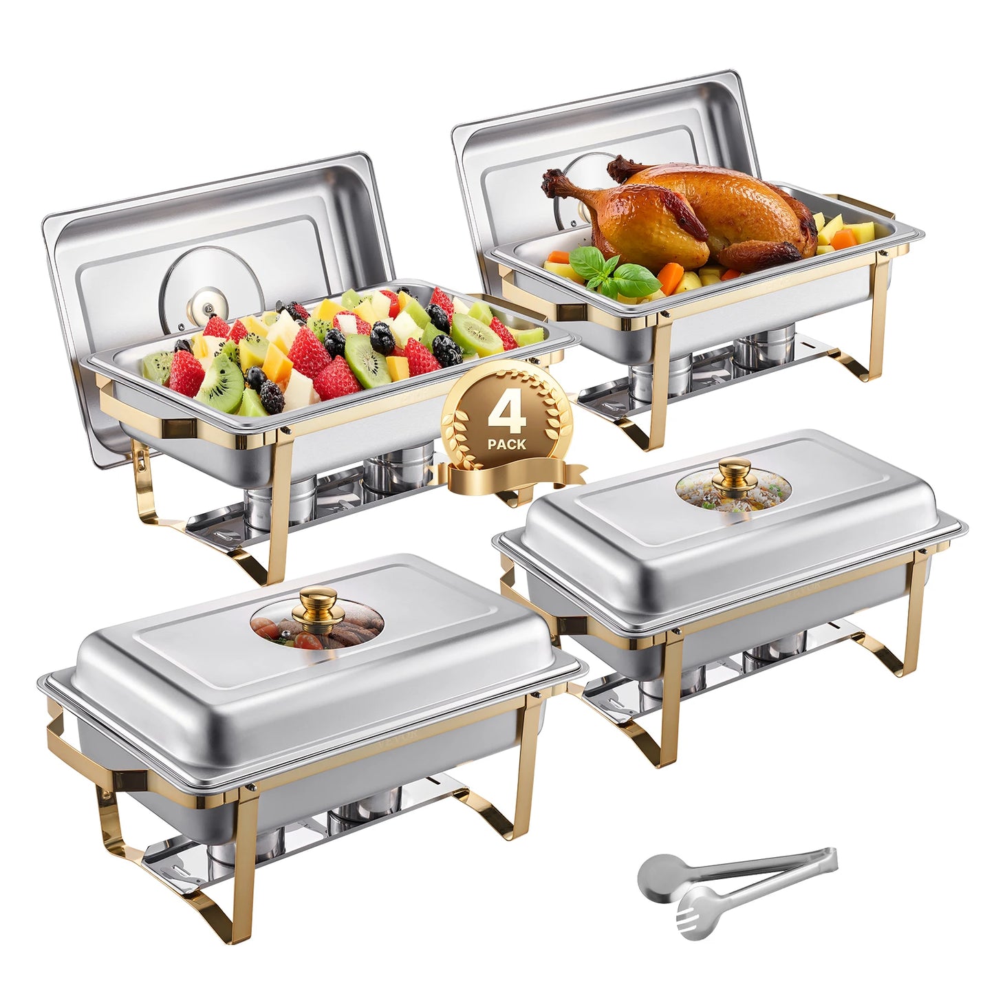 SucceBuy Chafing Dish Buffet Set Stainless Steel With 4 Pans