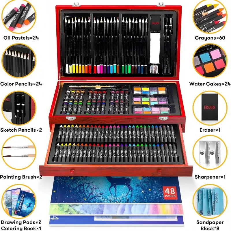 Professional Art Kit With Crayons Oil Pastels And Watercolors