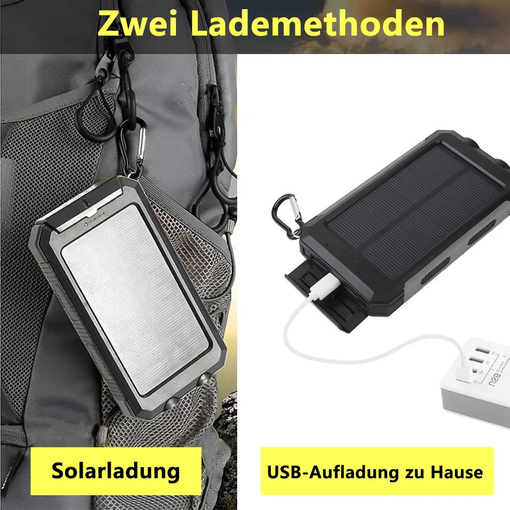 Portable 20000mAh Solar Power Bank IP67 Waterproof Dual USB Flashlight