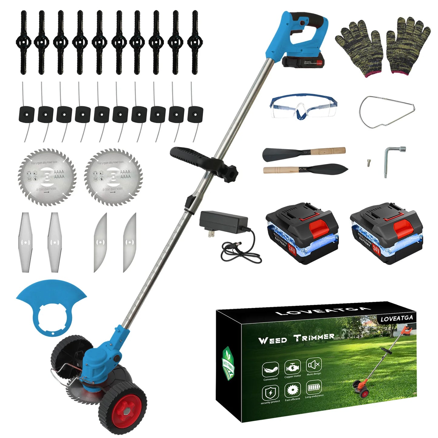 21V Electric Lawn Mower Cordless Grass Trimmer Garden Strimmers 3-in-1 Fodable 2x2.0Ah Batteries Power Tool for Lawn Garden Yard