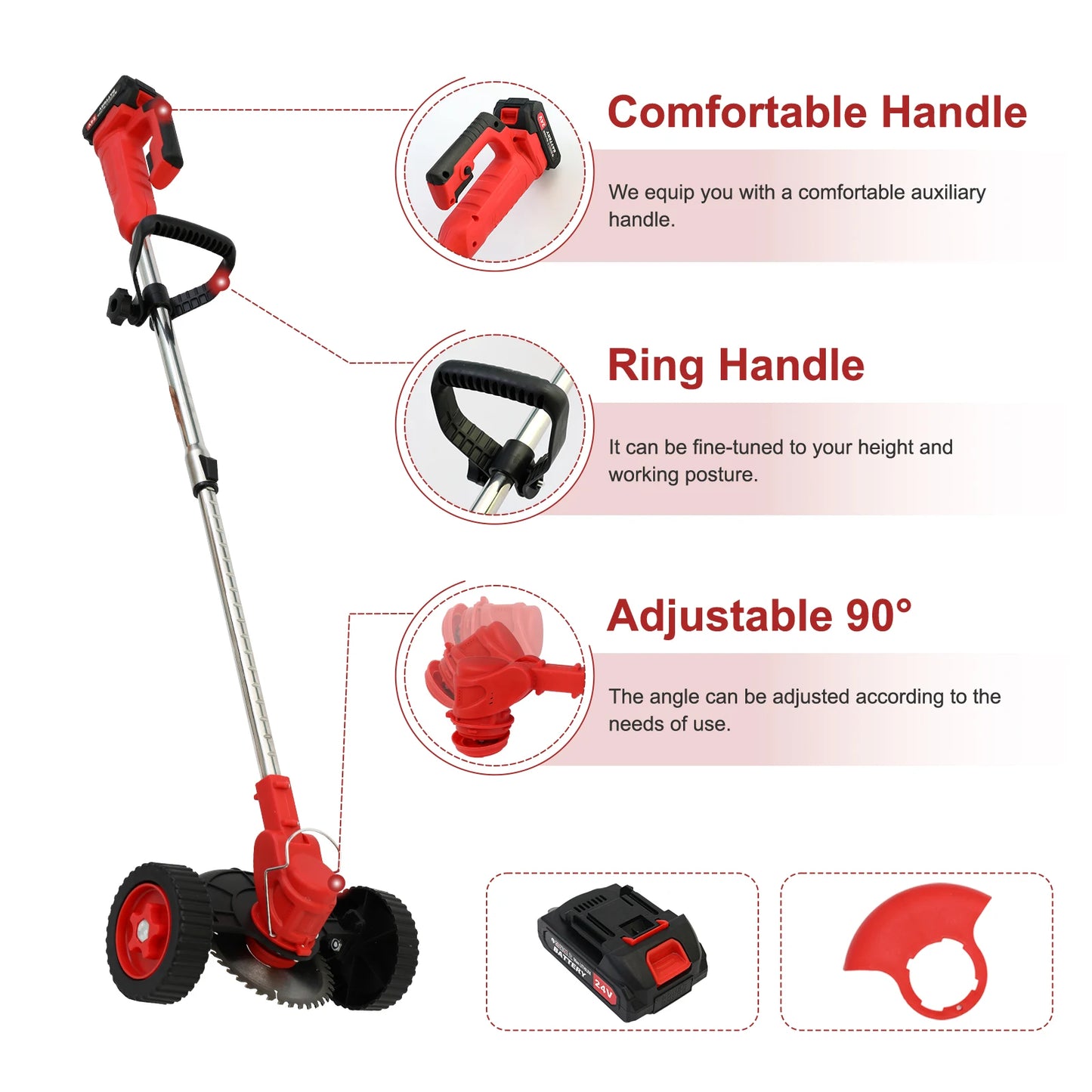 3-in-1 Cordless Grass Trimmer Electric Lawn Mower Edger Weed Wacker 21V with Wheels Battery 3 Cutting Blade Lawn Garden Tool