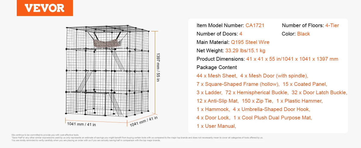 SucceBuy Detachable Metal Cat Cage With Hammock Ramp And Ladders