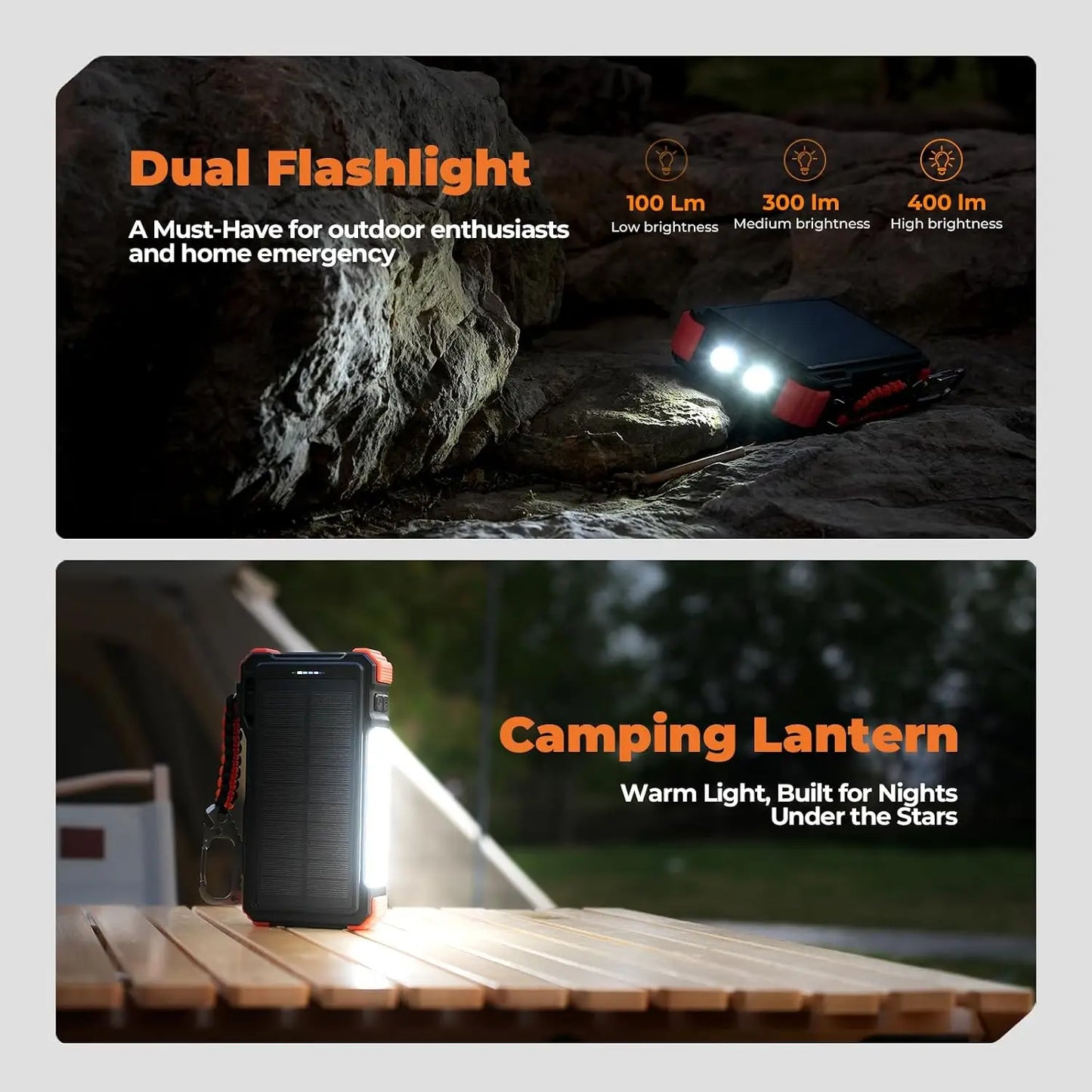 Solar Power Bank 20000mAh With Built In Cables And Wireless Charger Apple Watch