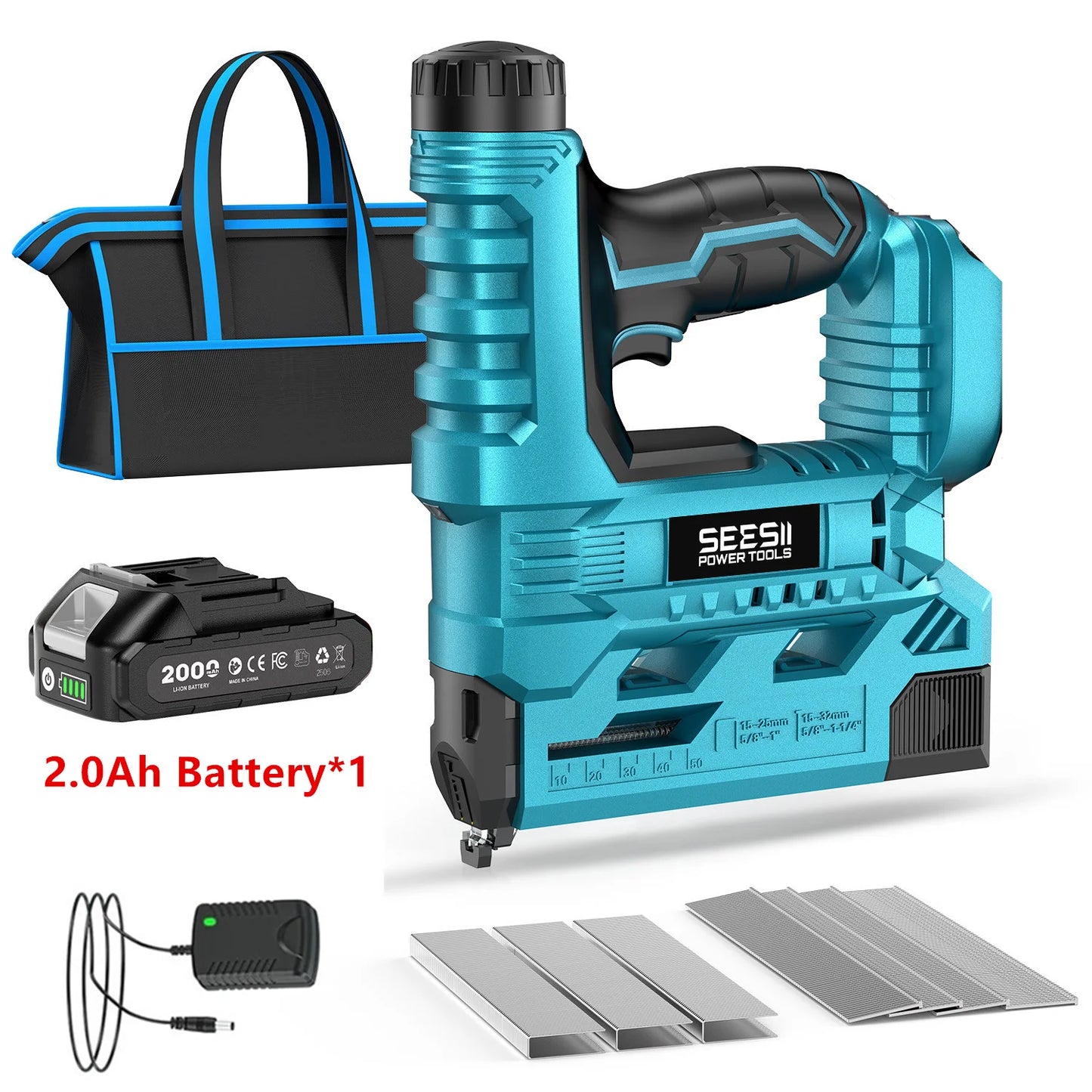 SEESII 18 Gauge Cordless Brad Nail Gun 1000 Brad Nails Cordless Stapler Framing Nailer Furniture Power Tool With 2pcs Battery
