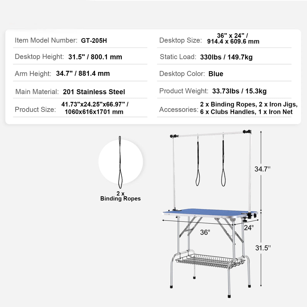 SucceBuy Foldable Dog Grooming Table With Two Arms And Loop