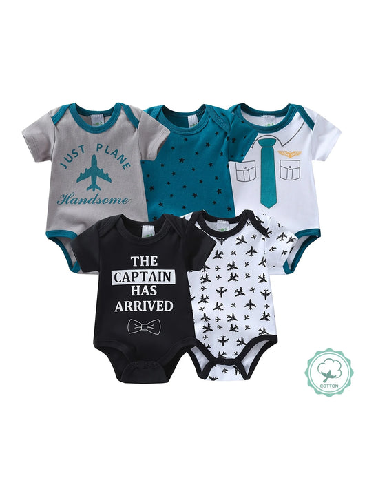 Baby Boy Short Sleeve Cotton Romper With Gentleman Bow Tie