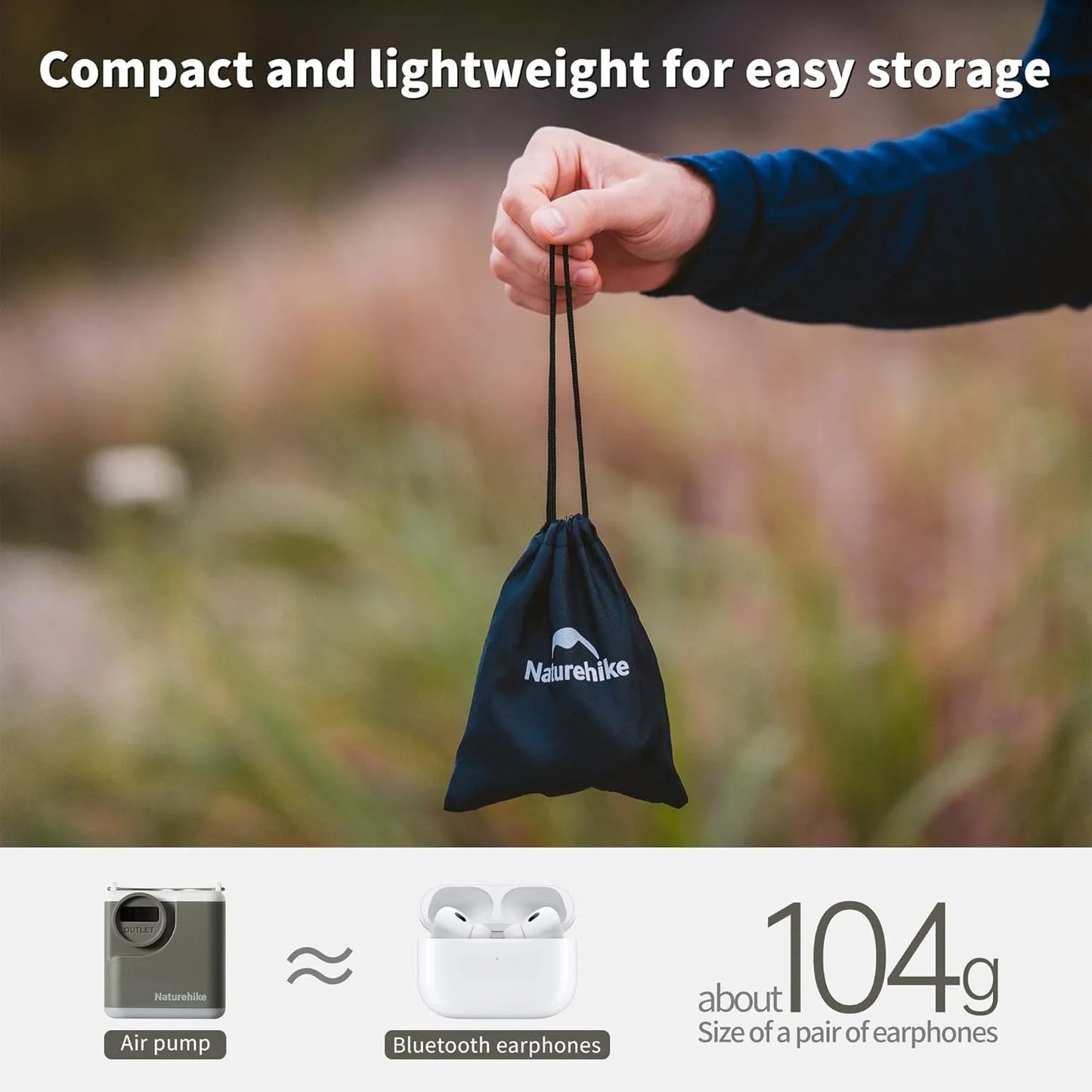 Naturehike USB C Rechargeable Mini Air Pump With Light 2400mAh For Mattresses