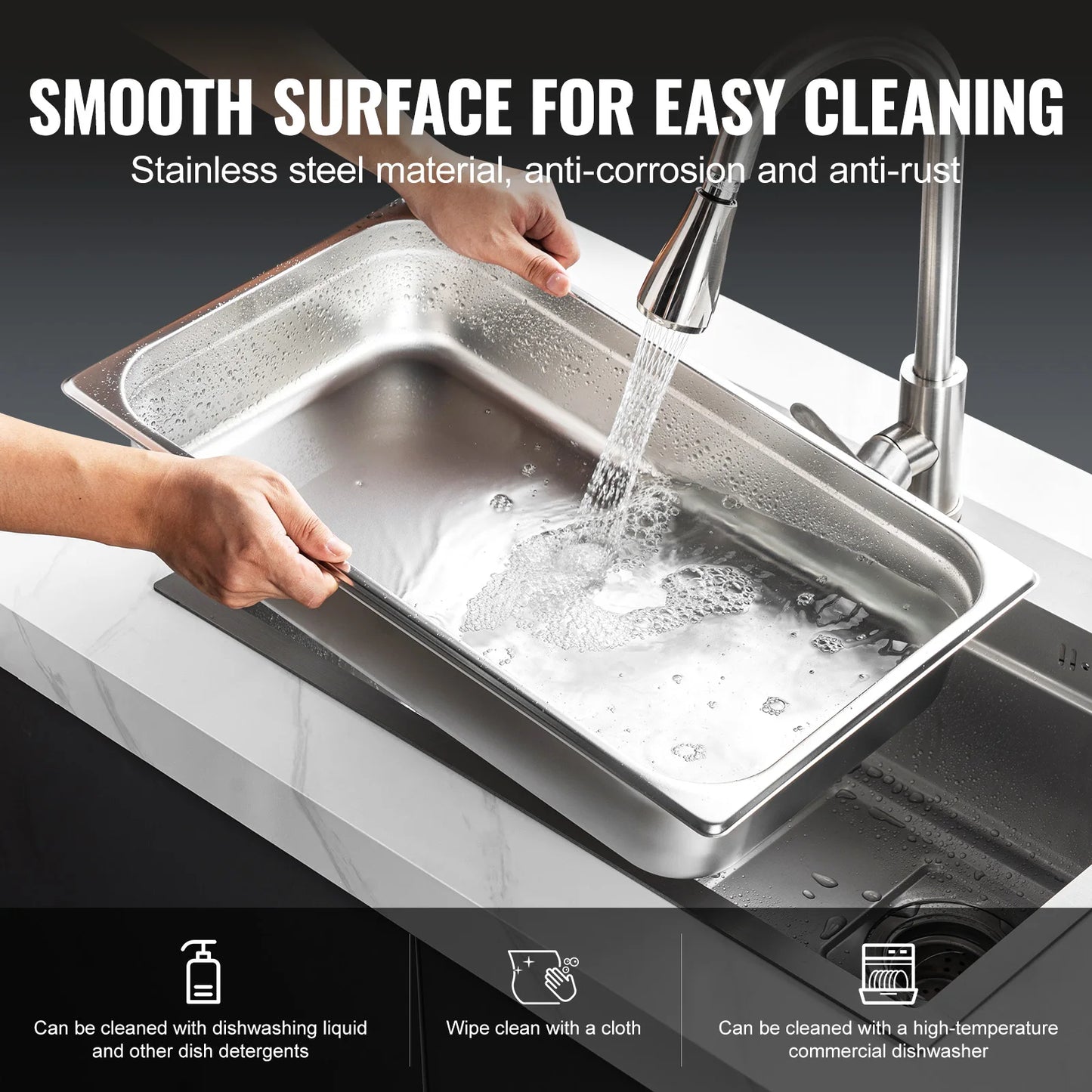 SucceBuy 4 Pack Stainless Steel Hotel Pans With Lid Steam Table Pan