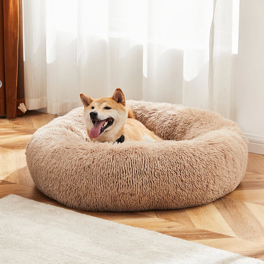 JHK Washable Calming Round Plush Faux Fur Pet Dog Bed