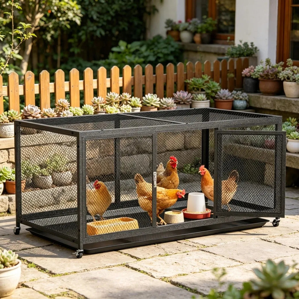 Borwart Heavy Duty Metal Chicken Coop With Tray And Wheels