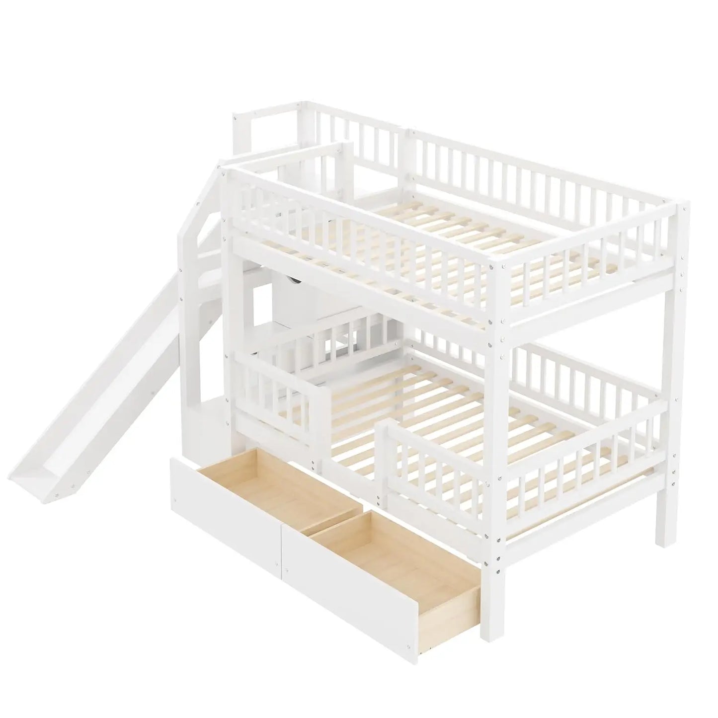 Bunk Bed With Slide Storage Drawers Staircase In Pine Wood