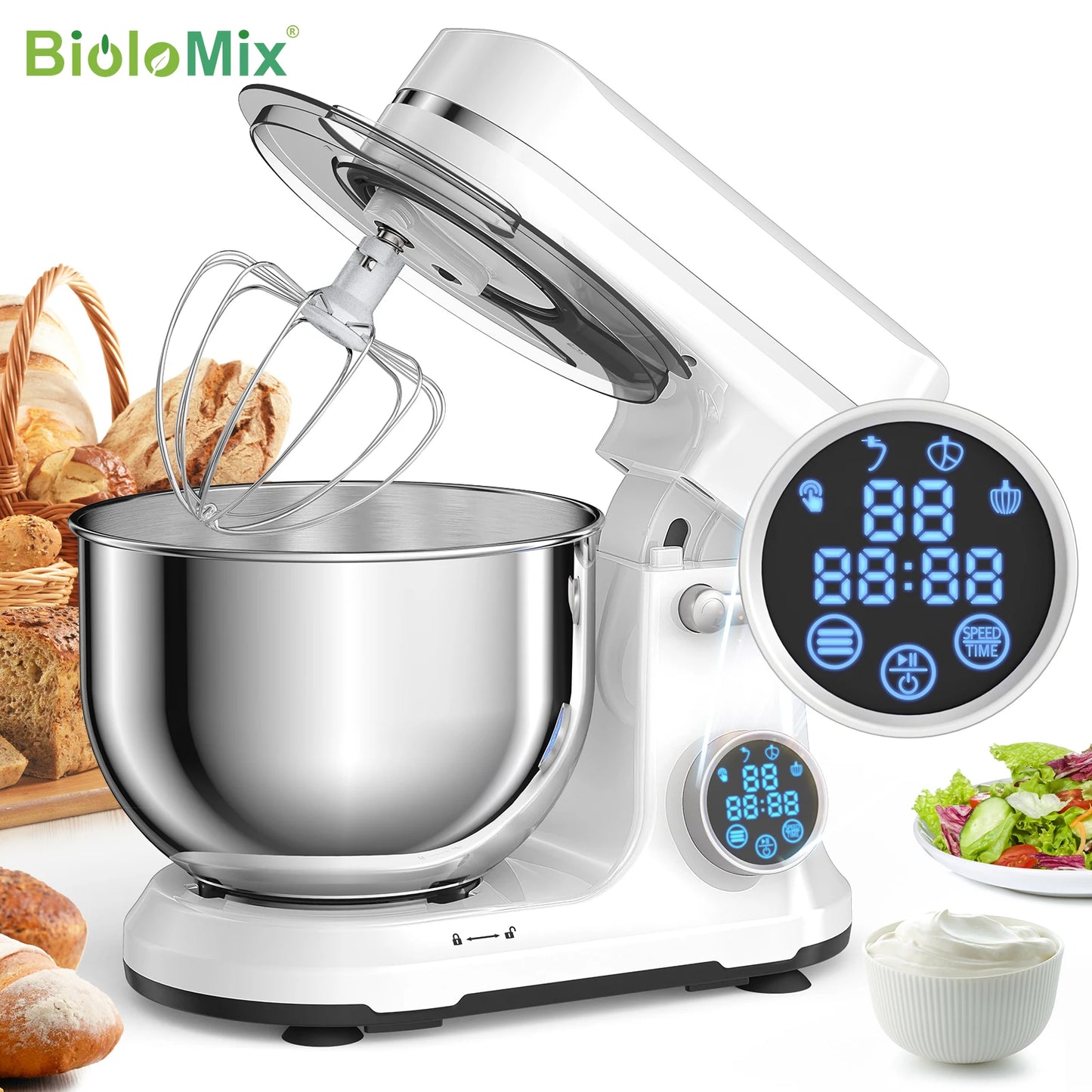 Biolomix 1200W Stand Mixer With 11 Speeds Dough Hook And Digital OLED