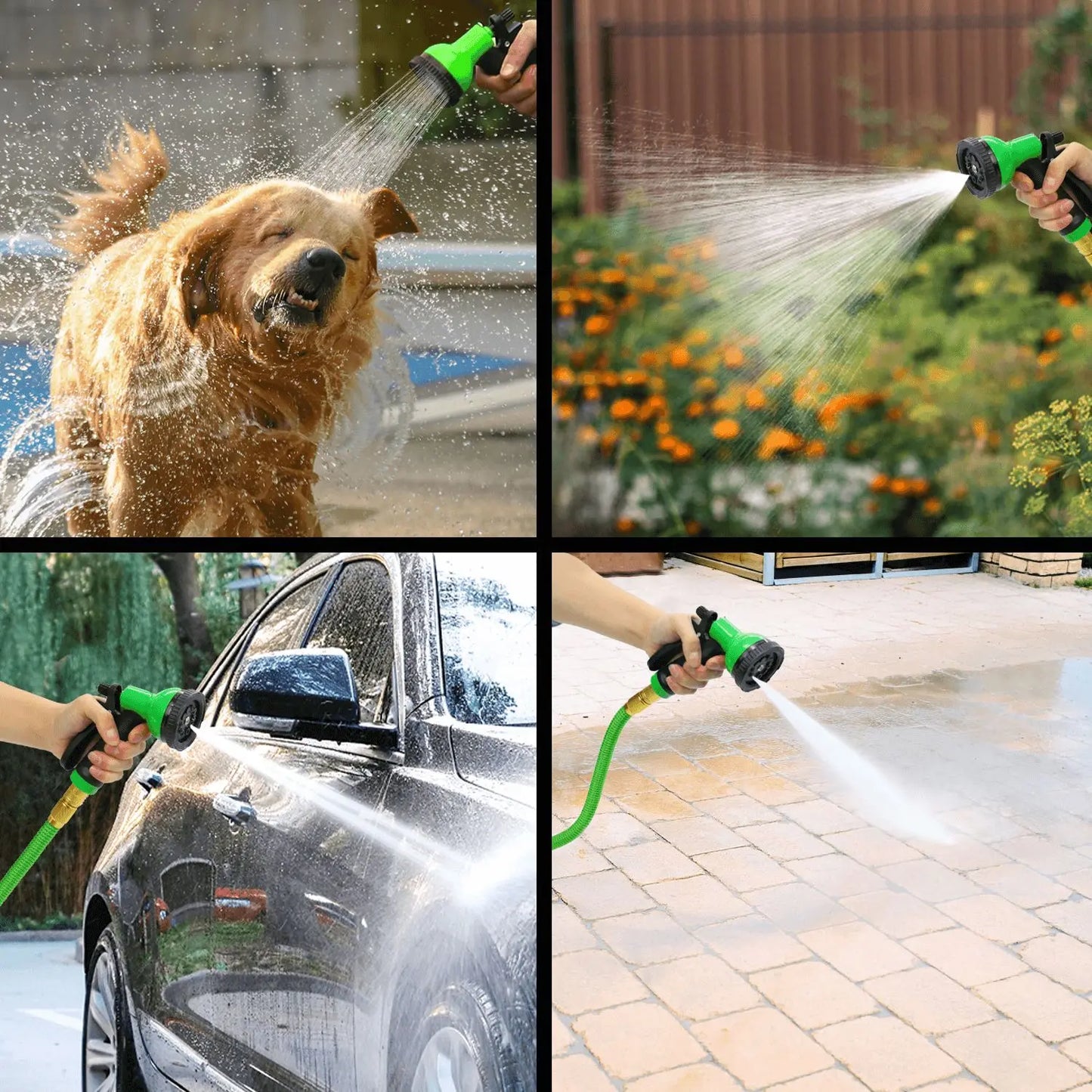 Expandable Garden Hose With Spray Nozzle And Holder