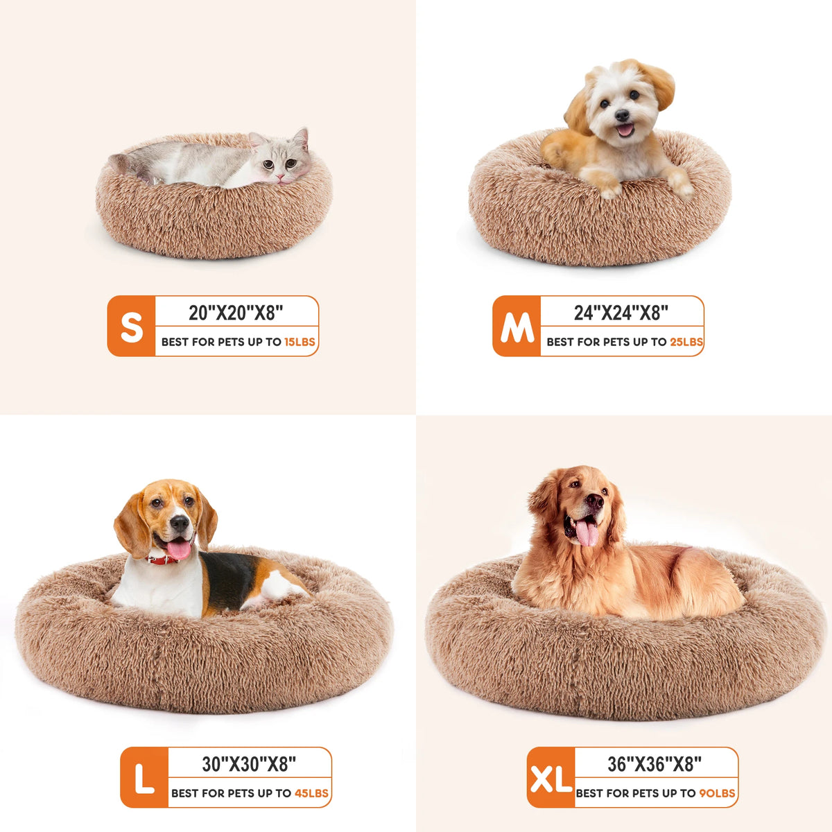 JHK Washable Calming Round Plush Faux Fur Pet Dog Bed