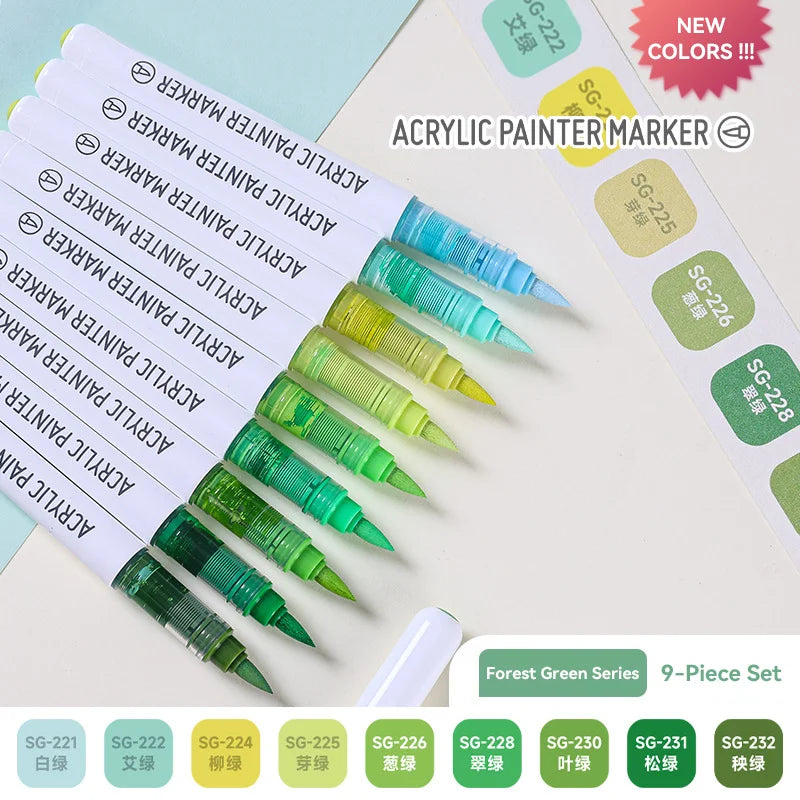 9colors/Set Acrylic Paint Pens Brush Marker Pen for Rock Painting,Ceramic,Glass,Wood,Canvas,Diy Art Supplies Drawing Stationary