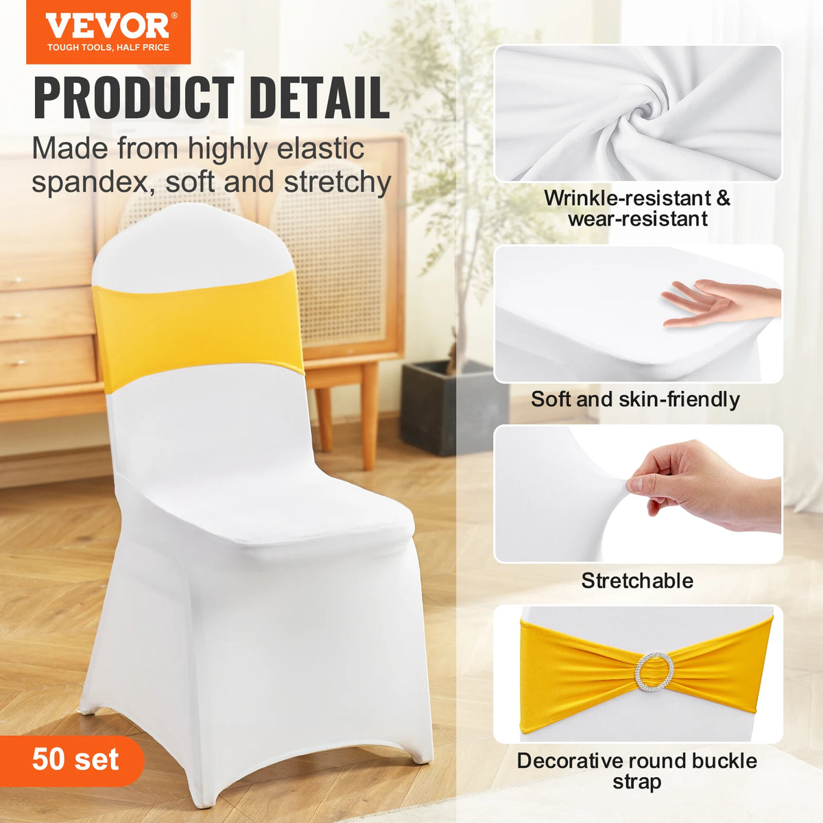 SucceBuy Stretch Spandex Folding Chair Covers With Removable Sashes