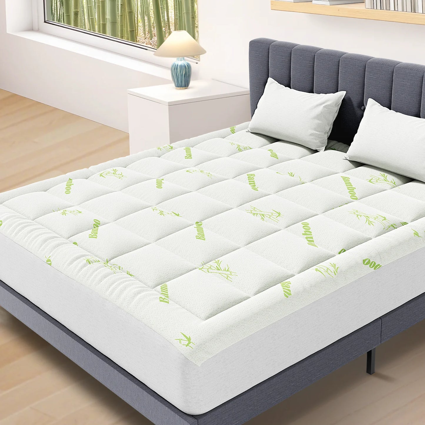 JHK Bamboo Fiber Mattress Topper Deep Pockets 400g Thick Breathable