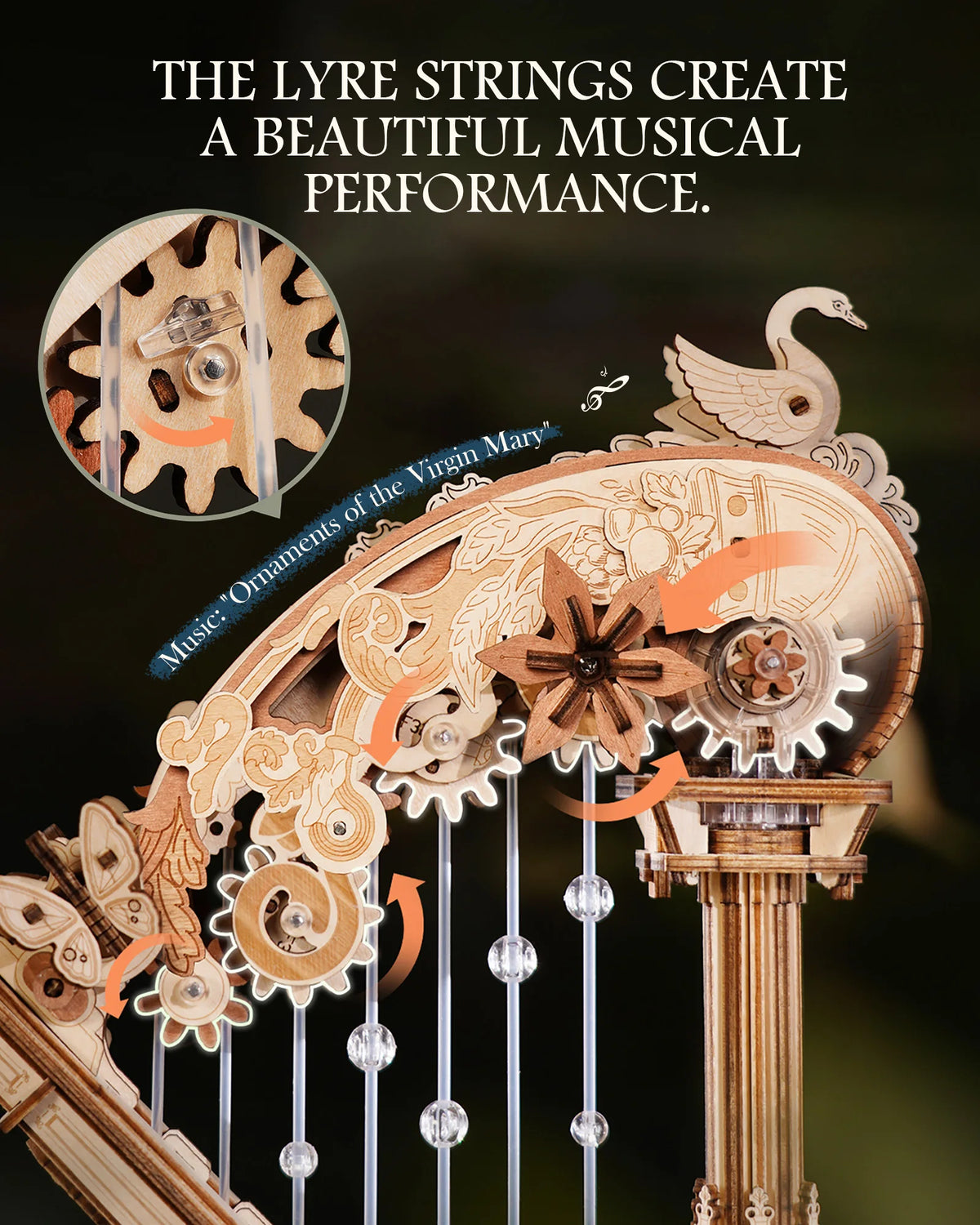 ROKR Magic Harp Wooden Music Box Mechanical 3D Puzzle Kit