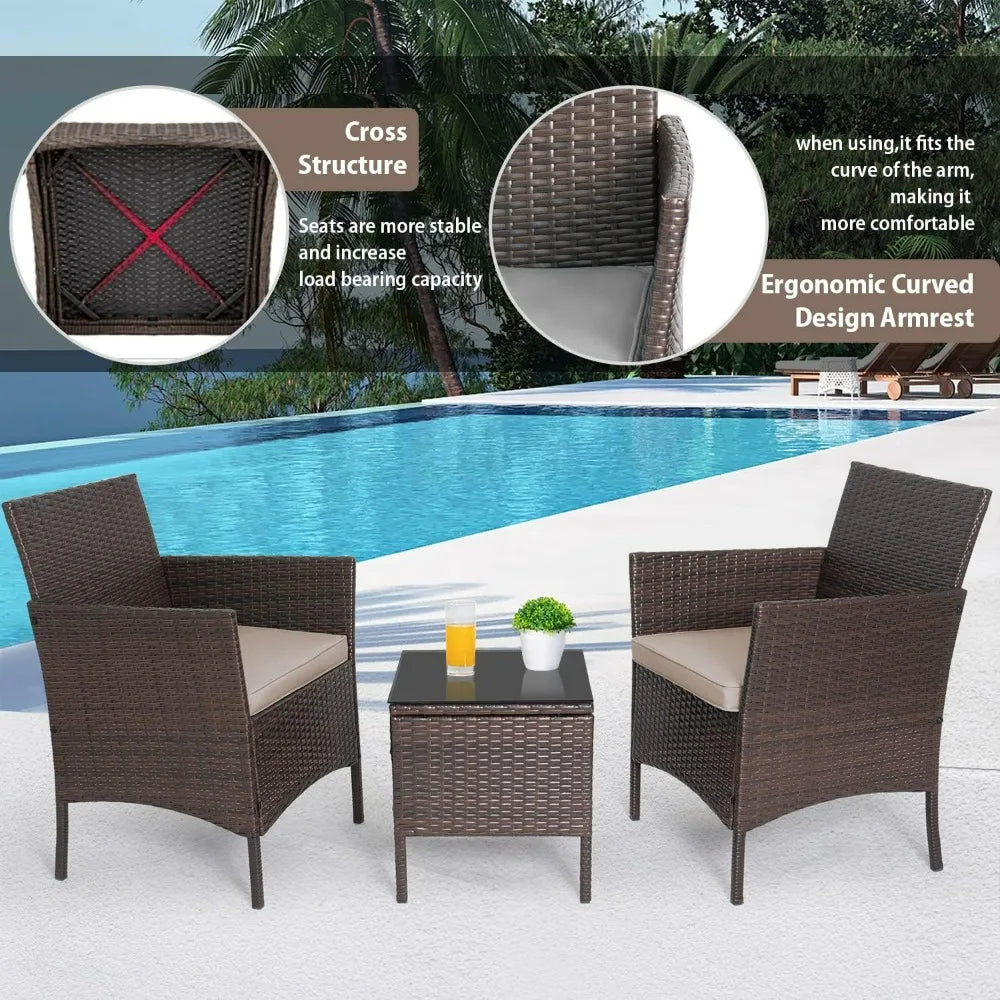 Outdoor 3 Piece PE Rattan Wicker Conversation Bistro Set Patio