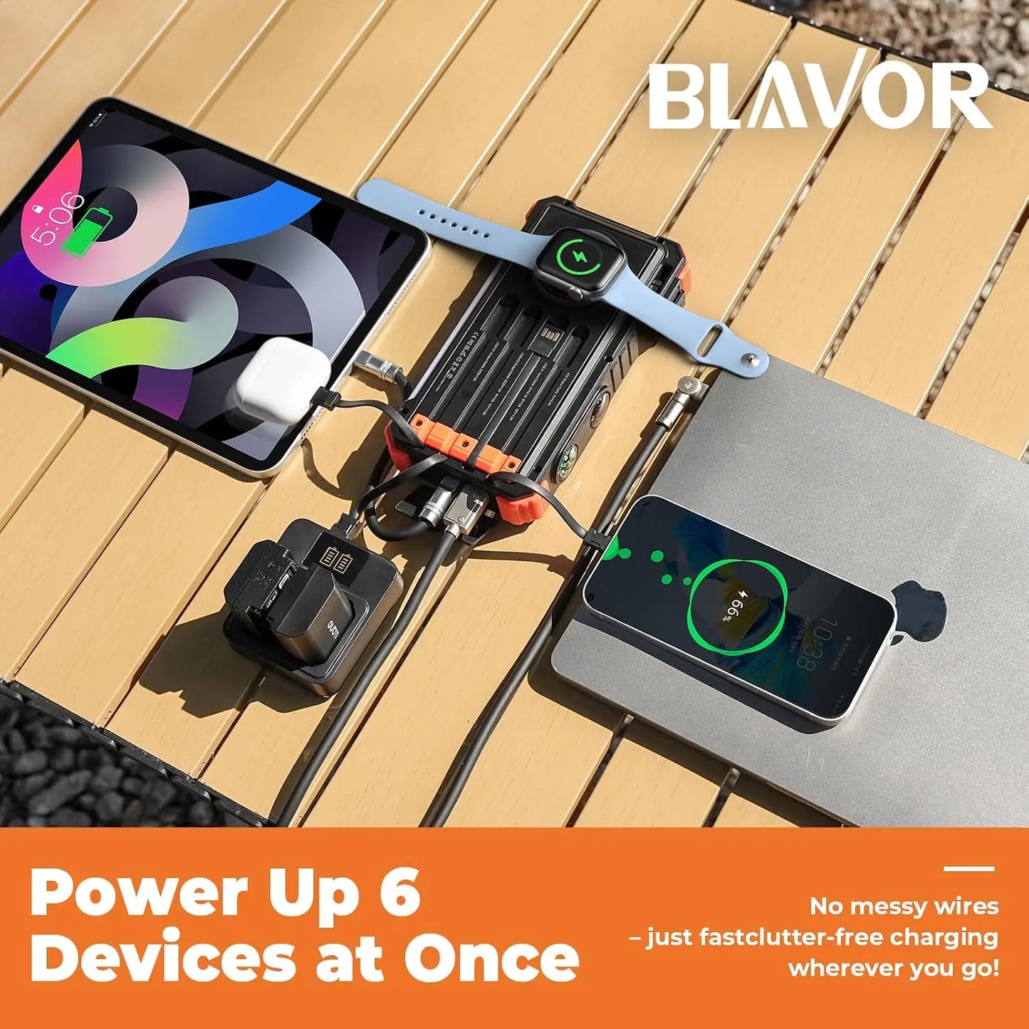 Solar Power Bank 20000mAh With Built In Cables And Wireless Charger Apple Watch