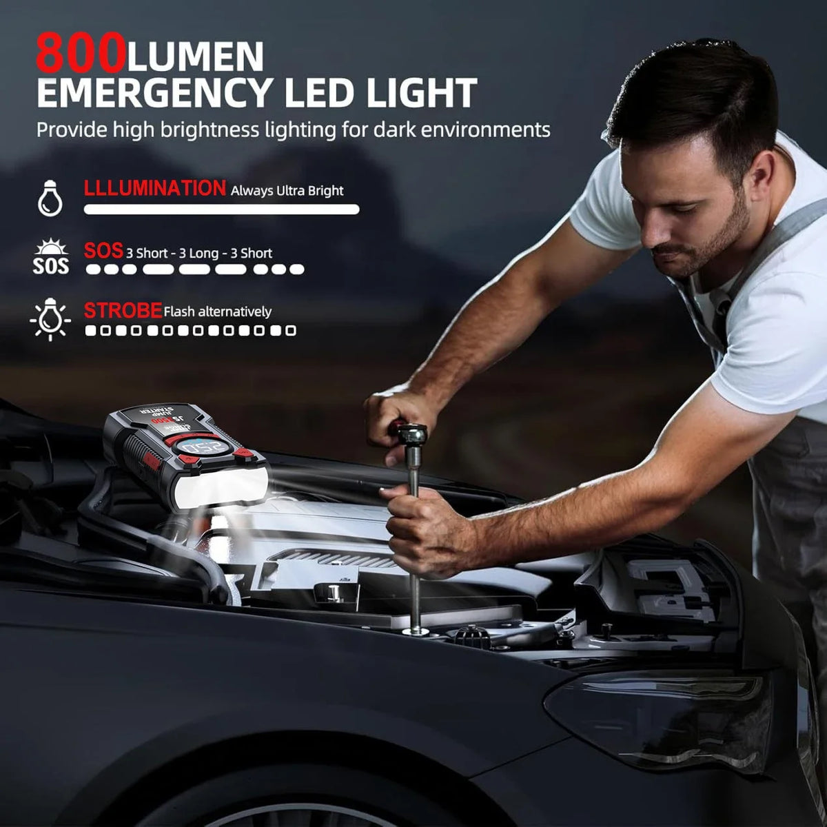 5-in-1 Car Jump Starter Air Compressor Tire Inflator Power Bank