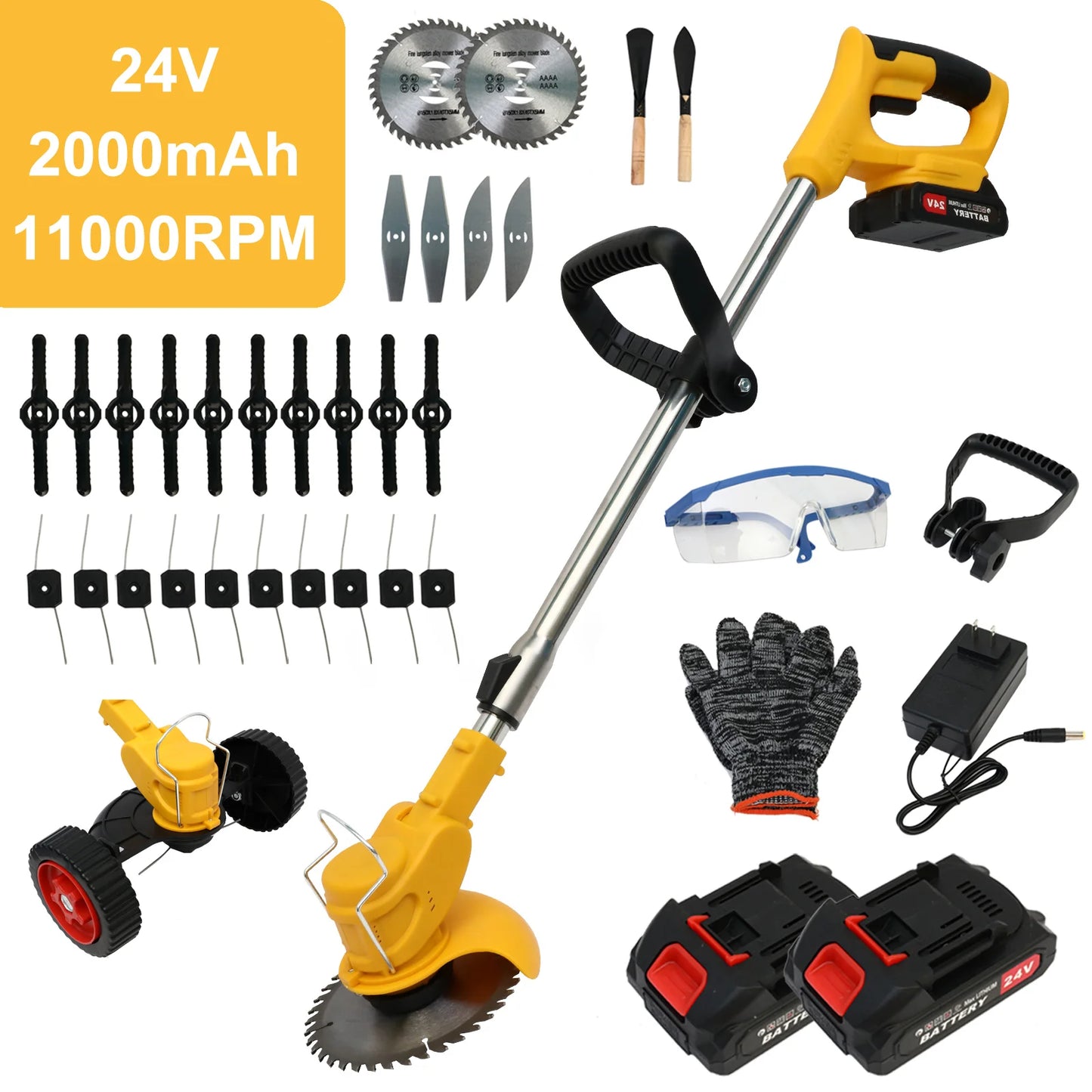 21V Electric Lawn Mower Cordless Grass Trimmer Garden Strimmers 3-in-1 Fodable 2x2.0Ah Batteries Power Tool for Lawn Garden Yard