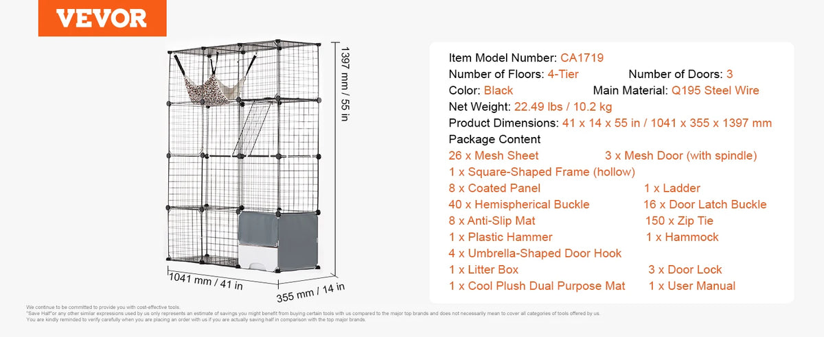 SucceBuy Detachable Metal Cat Cage With Hammock Ramp And Ladders