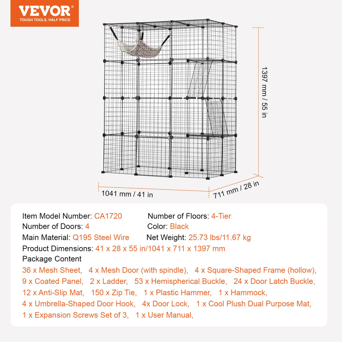 SucceBuy Detachable Metal Cat Cage With Hammock Ramp And Ladders