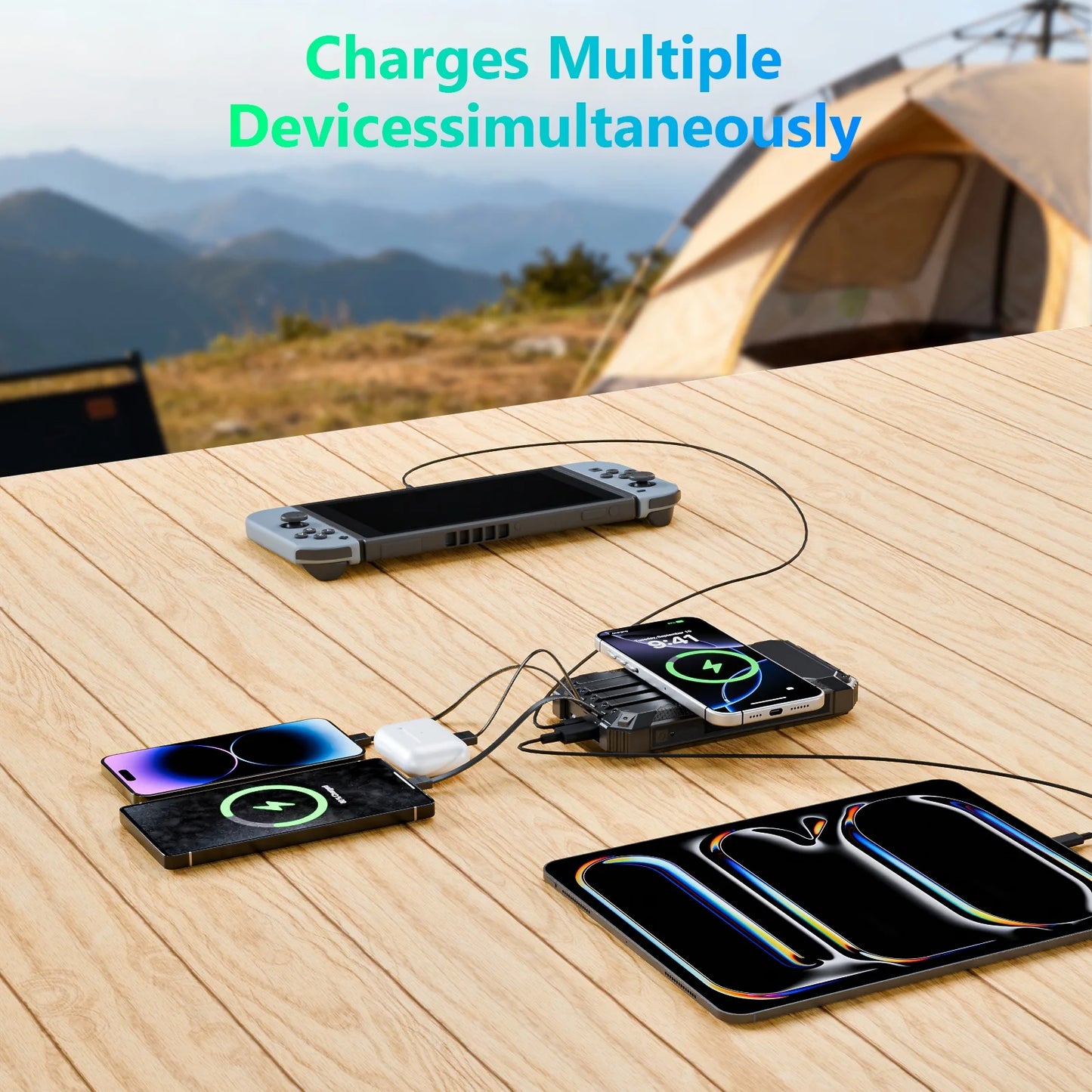 20000mAh Portable Solar Power Bank With Wireless Charging 18W Dual LED Lights