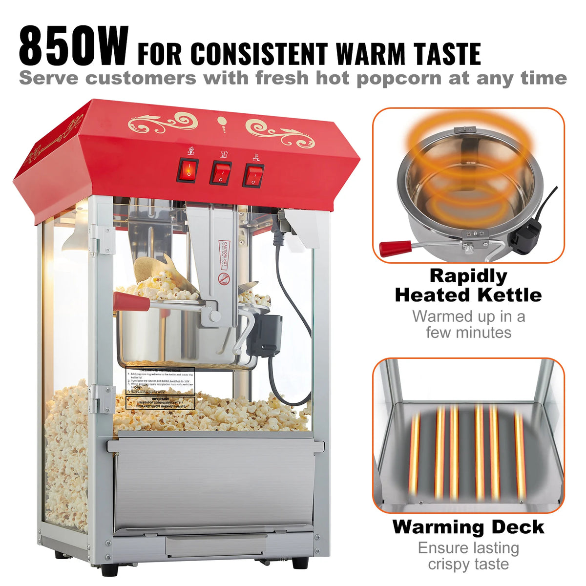 Succebuy Commercial Popcorn Maker with 304 Stainless Steel Heating Tube