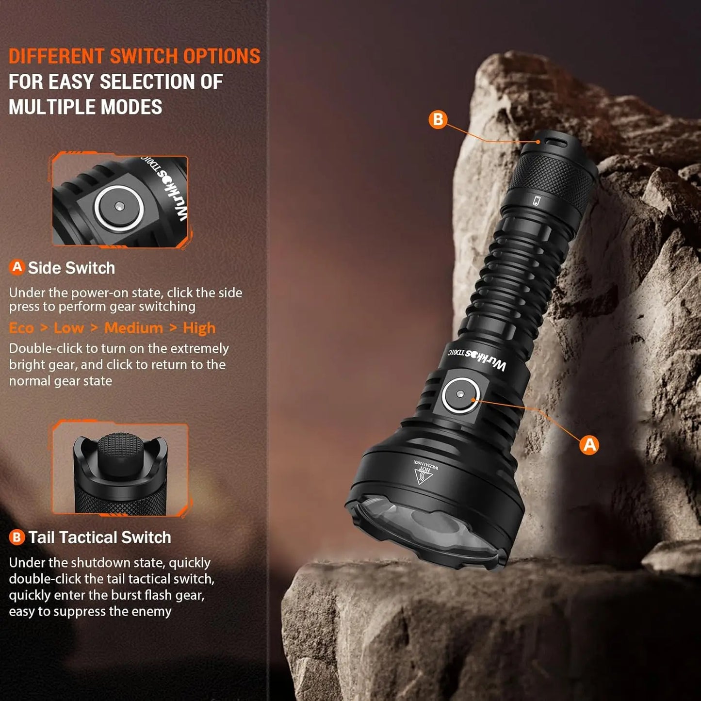 Wurkkos TD01C 21700 Tactical Flashlight USB Rechargeable 1800 Lumens Ultra-Long-Range Tail Switch LED Torch IPX-8