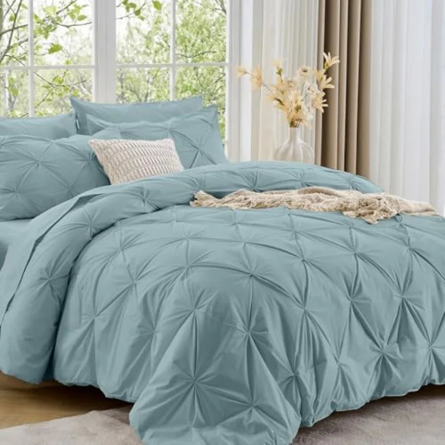 Pintuck All Season Comforter Set 7-Piece Bed in a Bag