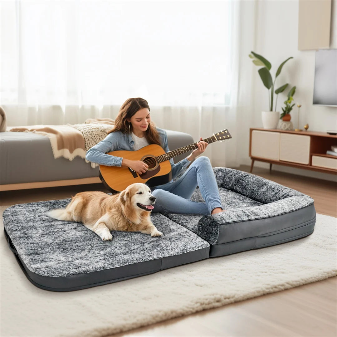 BINGOPAW Giant Foldable Calming Dog Bed With Plush Orthopedic Support