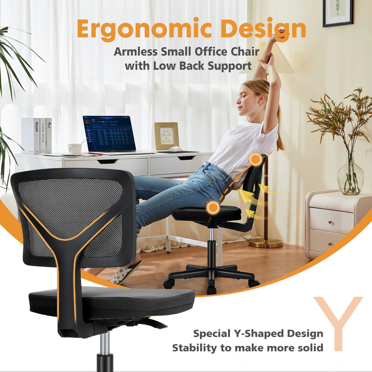 JHK Mesh Back Lumbar Support Armless Swivel Office Chair