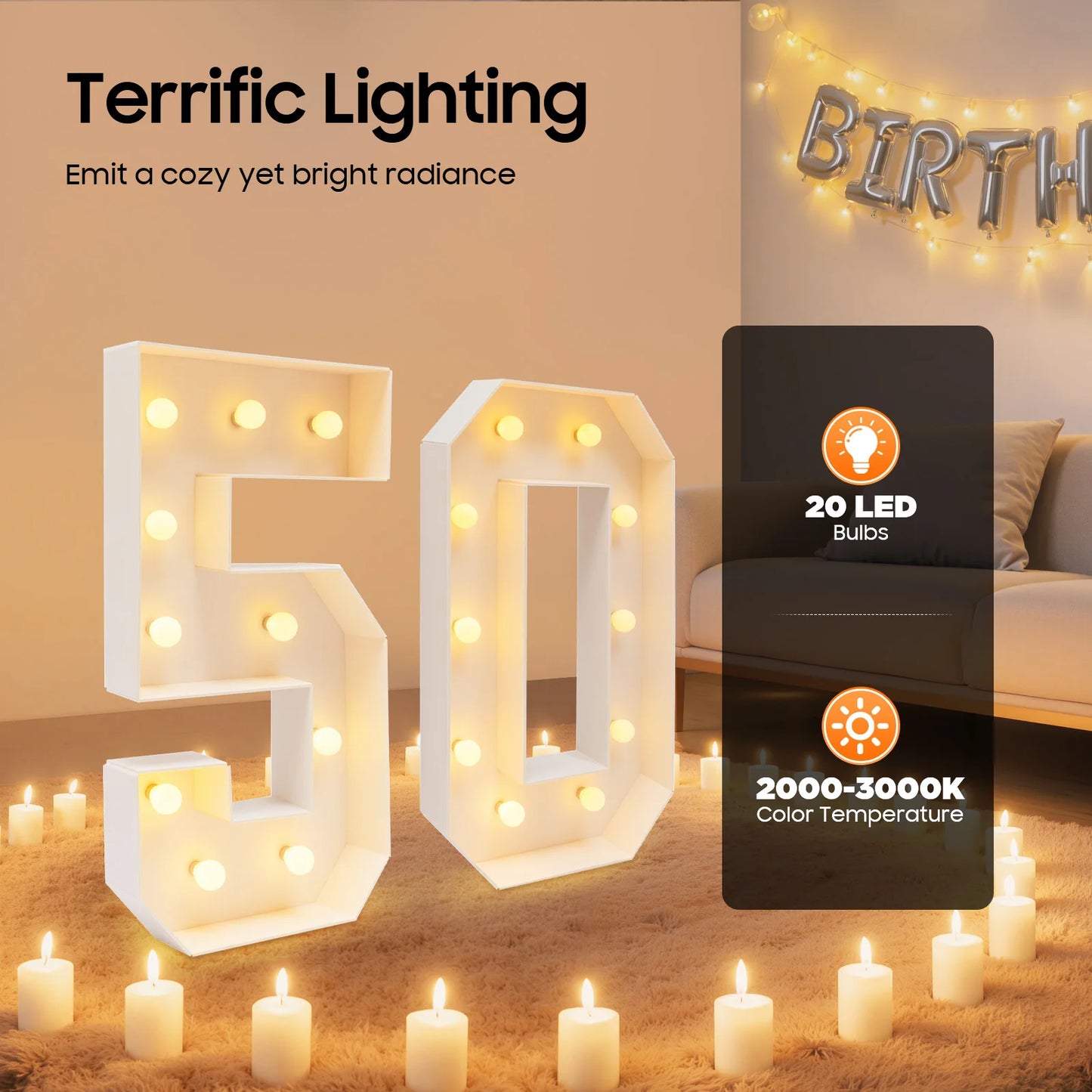 Bymaocar Led Number Light Giant Decor For Birthday Party Anniversary