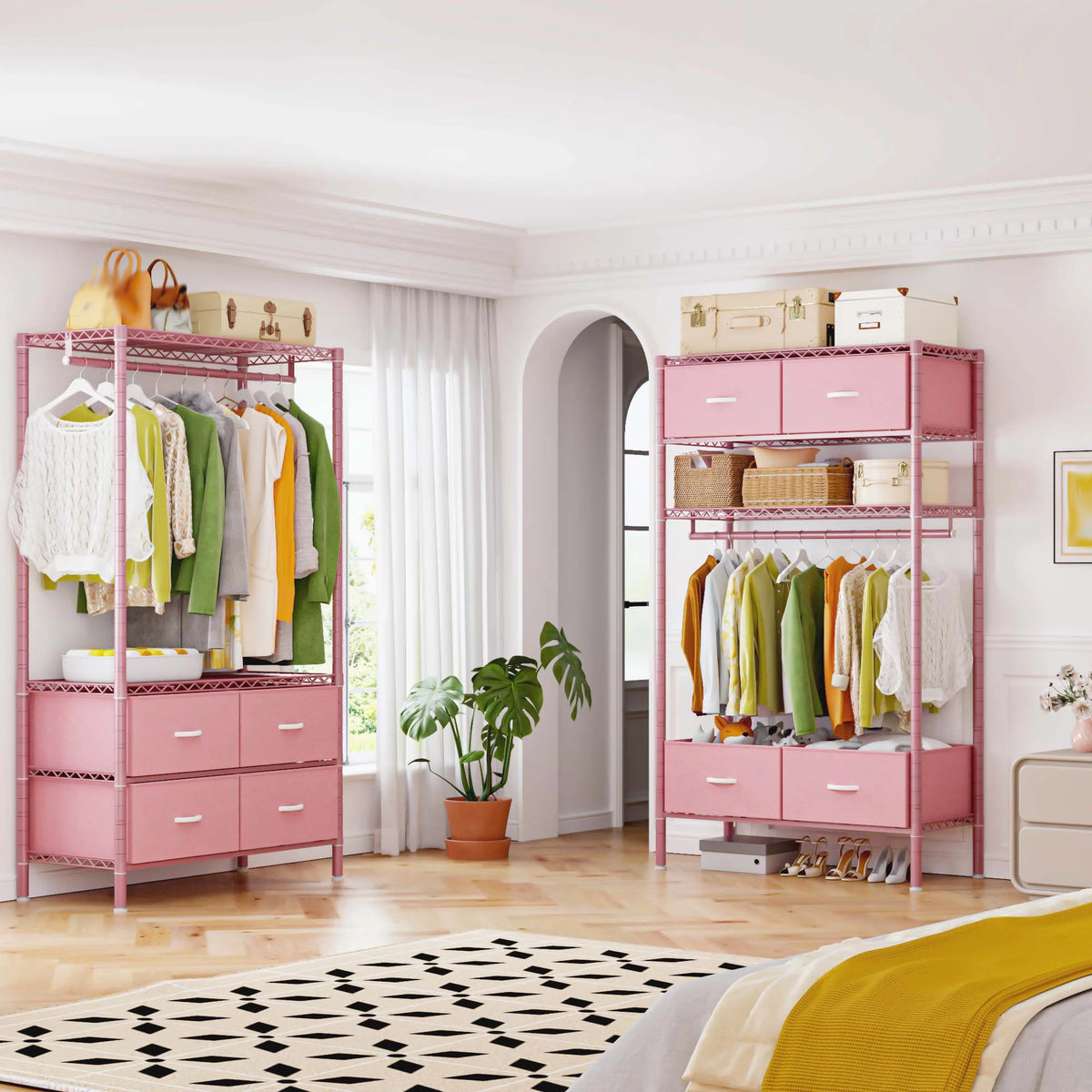 Heavy Duty Metal Coat Rack With Four Home Storage Drawers