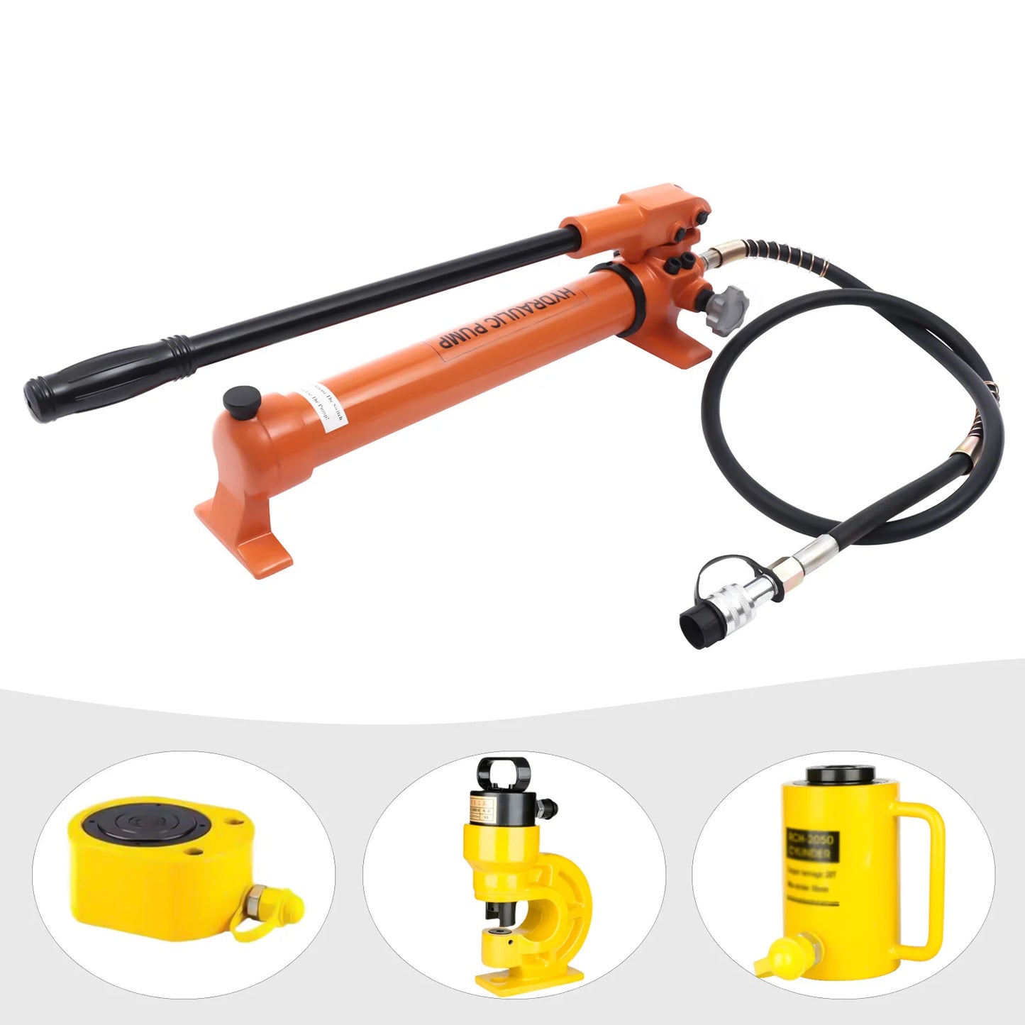 CP-700 Manual Hydraulic Pump 70MPa 10000PSI High Pressure Single Acting with 70.9 Inch Hose ZG3/8 Quick Coupler for Hydraulic Jack Crimping Bending Tools Orange