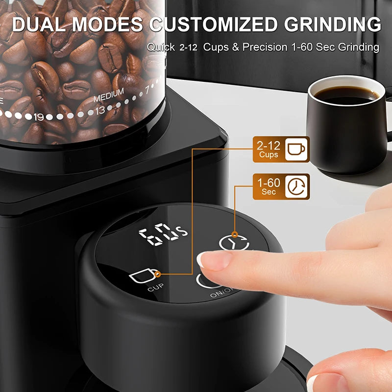 KIRAINAFLY Automatic Conical Burr Coffee Grinder With 25 Grind Settings