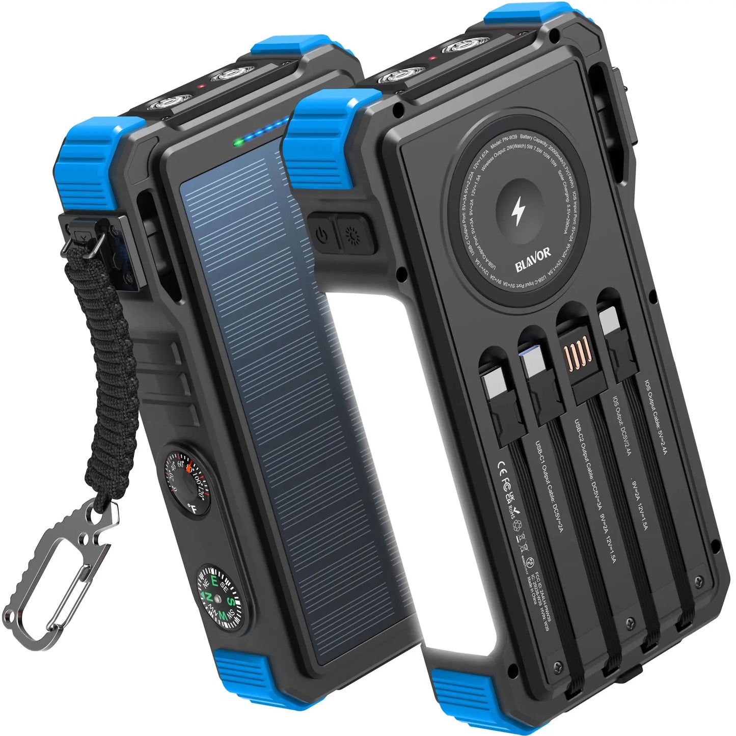 Solar Power Bank 20000mAh With Built In Cables And Wireless Charger Apple Watch