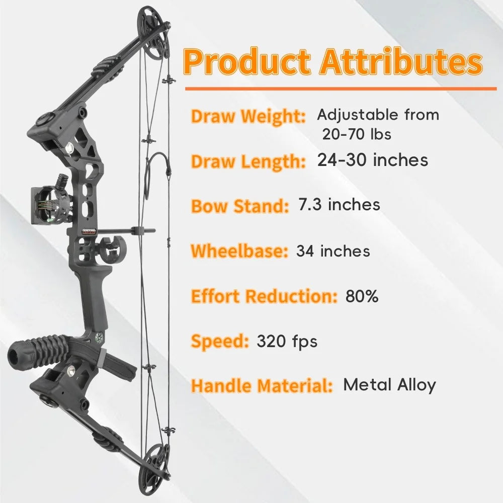 Adjustable Compound Bow With Spine 500 Arrows 20 To 70